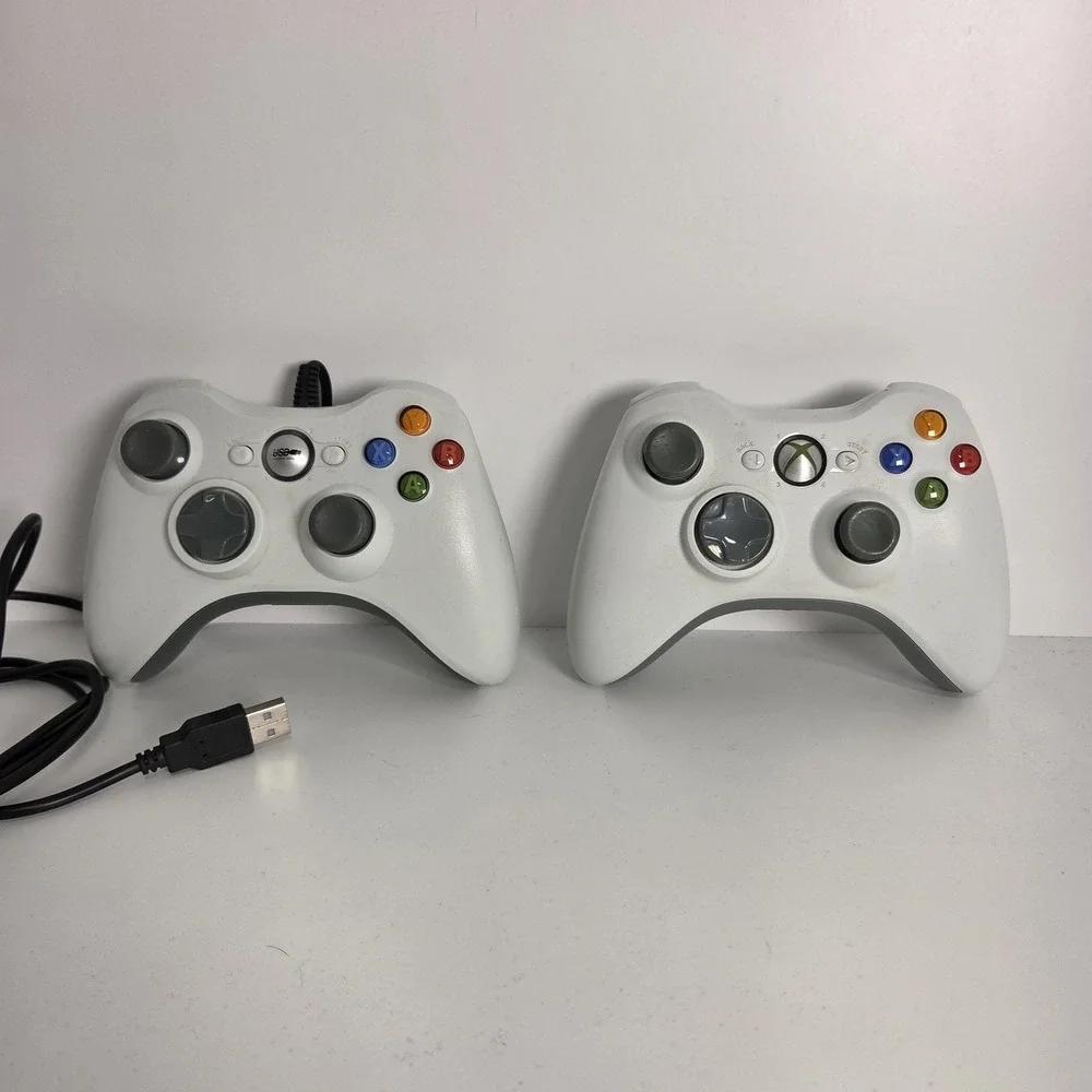 Xbox 360 Controller White Lot of 2 Wireless Wired USB Microsoft